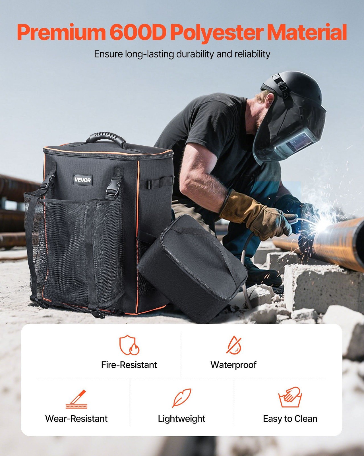 Portable Welder Backpack 35.6L 600D Polyester Built-in Helmet Holder