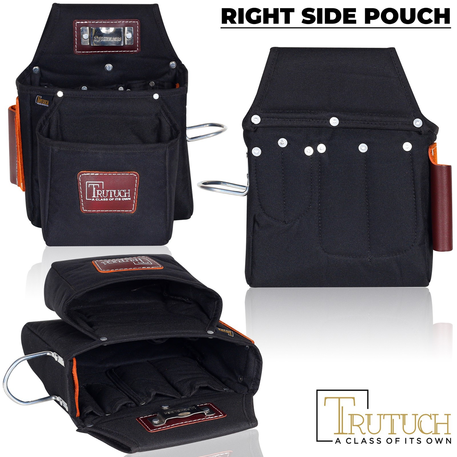 TRUTUCH Black Nylon and Leather Tool Belt | Framing Tool Bags | Nylon Tool Pouch