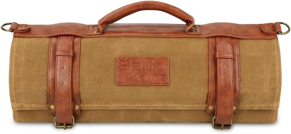 Seido Knives Classic Knife Roll Bag, Heavy Duty Canvas & Leather 18 Knives