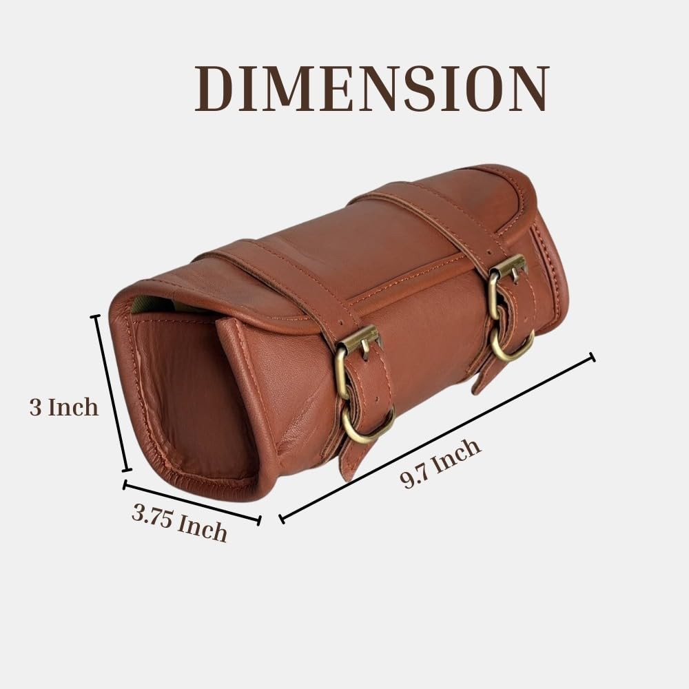 Genuine Goat Leather Vintage Motorcycle 2 Strap Buckle Closure Tool Brown Bag…
