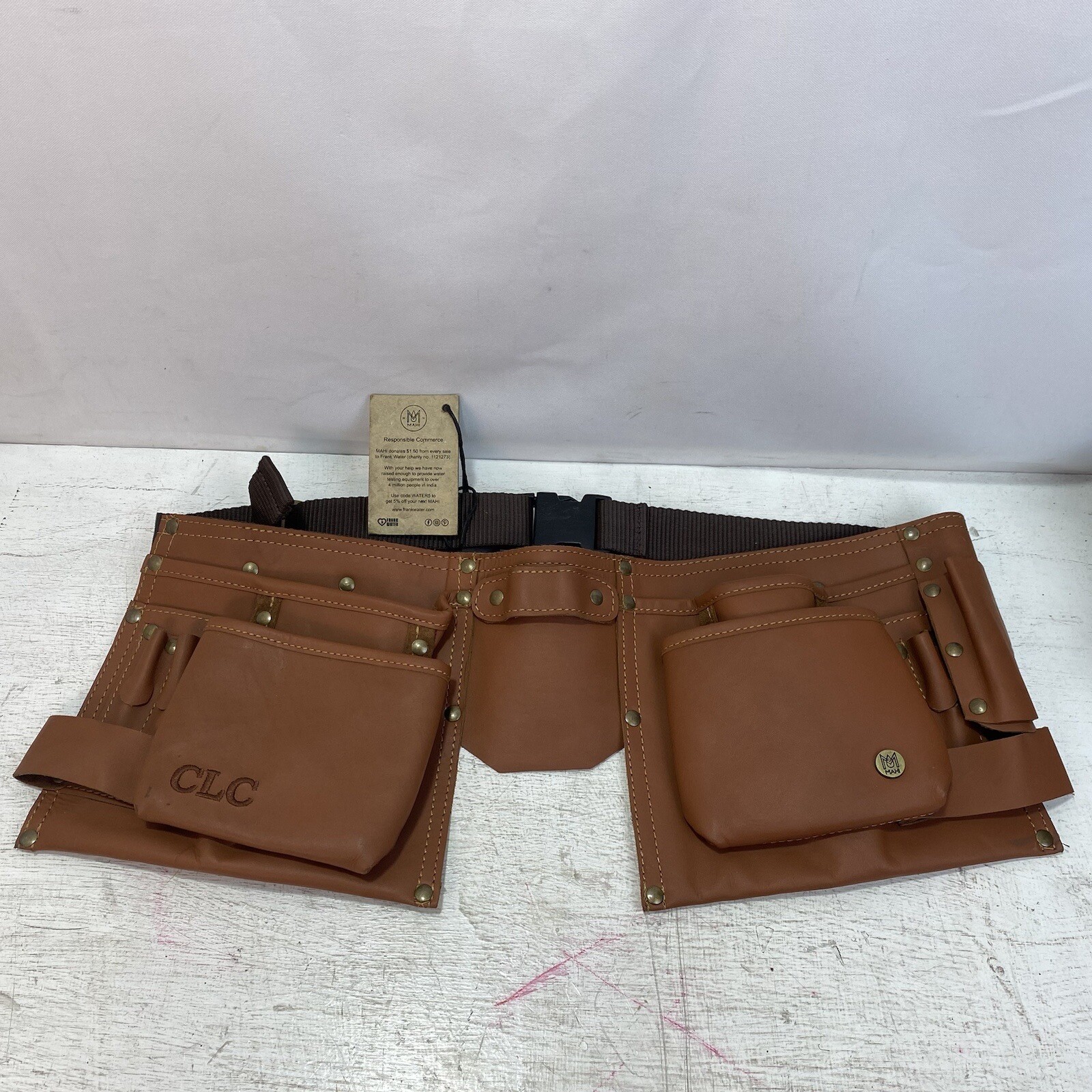 Mahi Classic Brown 100% Full Leather exterior Tool Belt, 11 Pockets, 3 Loops.