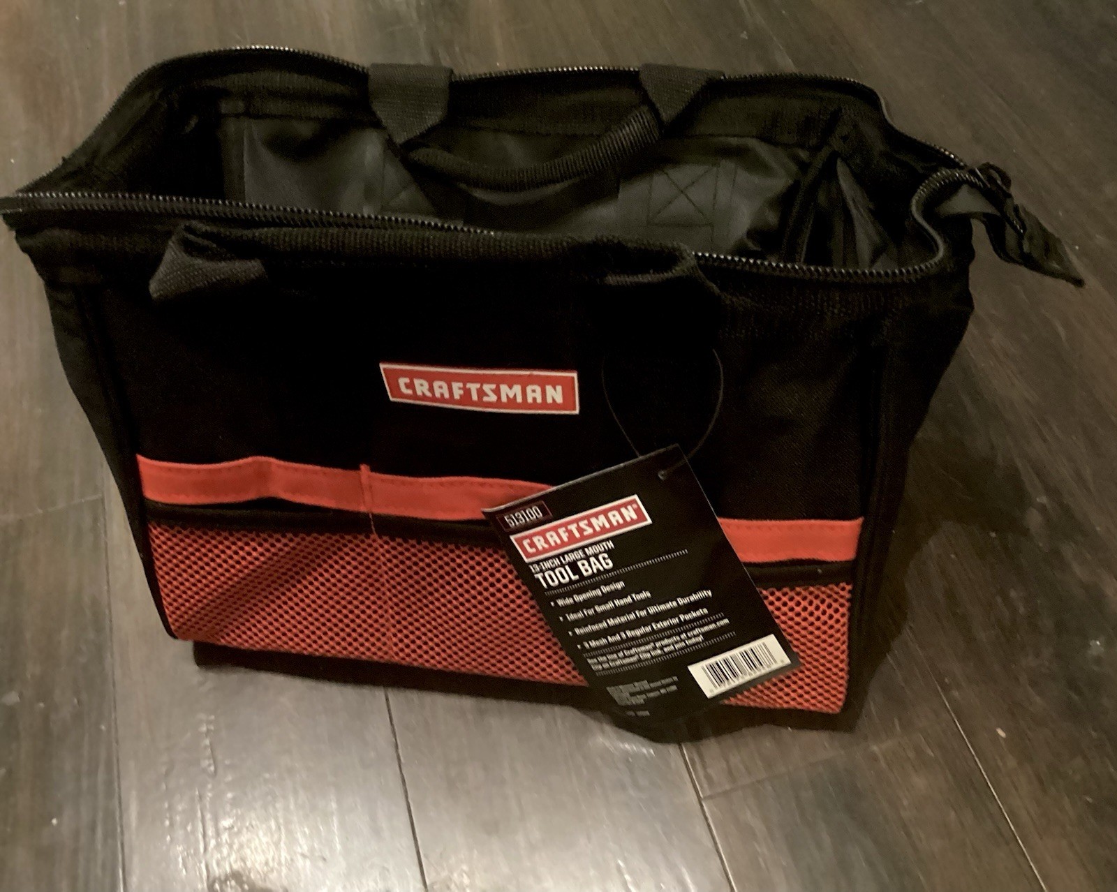 Craftsman 13 in Wide Mouth Tool & Repair Bag 6-pocket Black Red Construction Dad