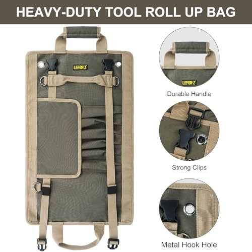 Tool Bag,Large Roll Up Tool Bag Organizer,13 Pockets Tool X-Large Olive Green