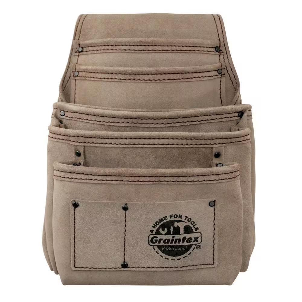 7-Pocket Beige Suede Leather Nail & Tool Pouch