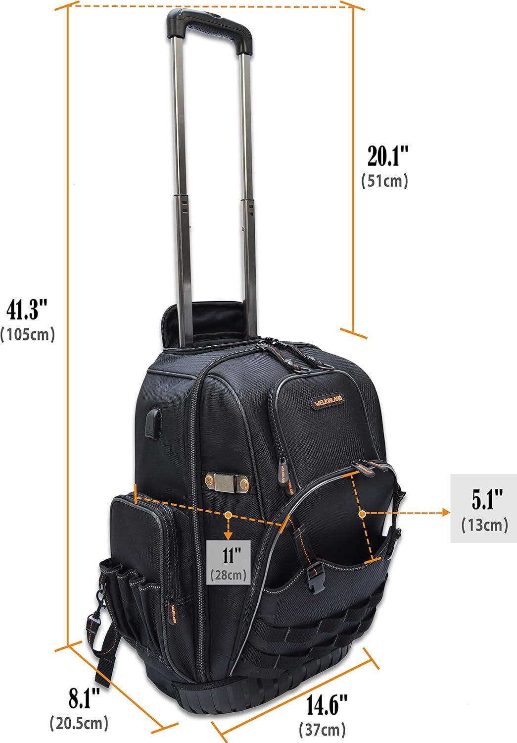 Wheeled Tool Backpack,Large Tool Kit with Wheels, Electrician’s Wheeled Tool Kit