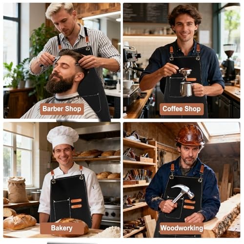 Men’s Canvas Tool Apron, Heavy Duty Multi-Pocket Work Apron for Black