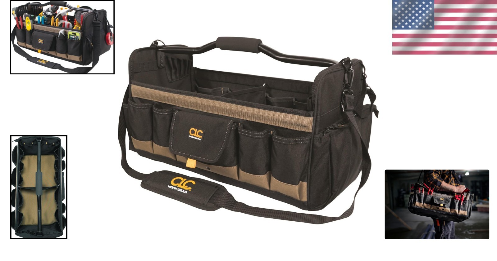 Soft Sided Tool Box with 27 Pockets and Adjustable Partition, Black