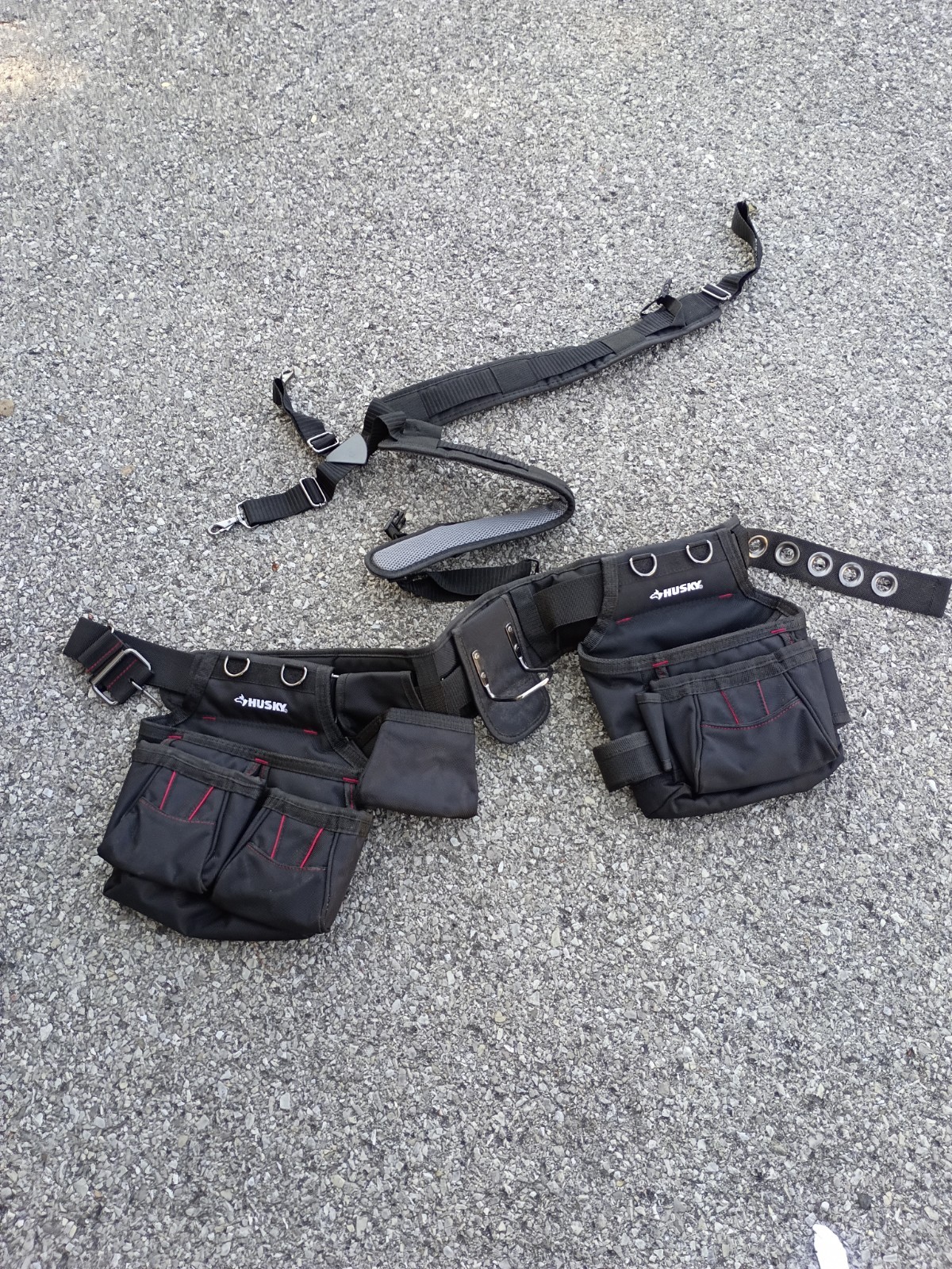 Husky Adjustable Polyester Tool Belt w/ Suspenders, Black/Red