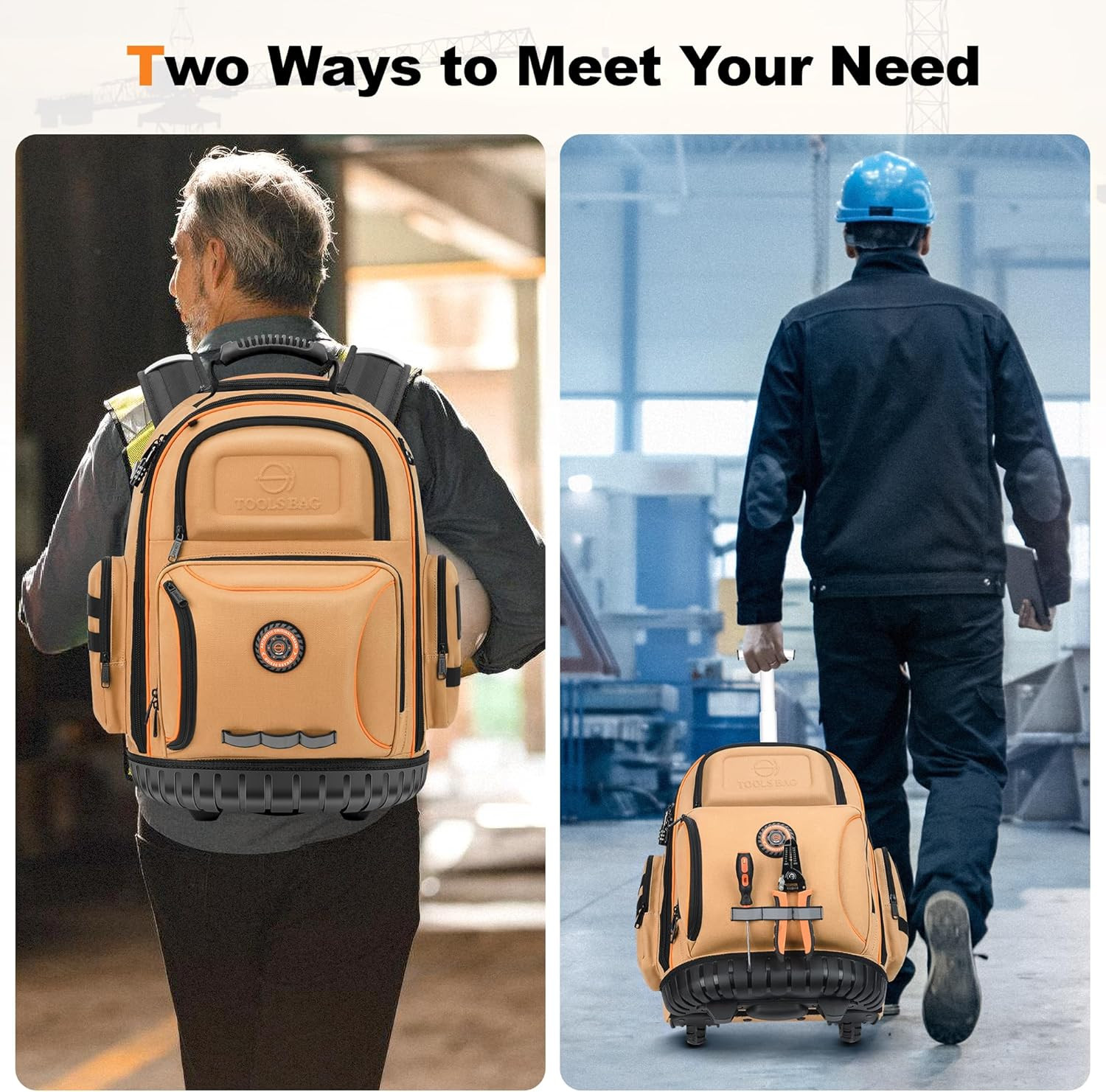 Wheeled Tool Backpack for Electricians – 75 Pockets, Durable Brown Design