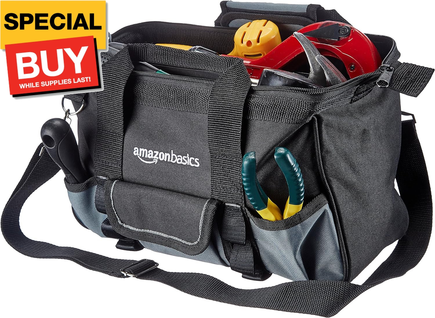 Durable Wear-Resistant Base, Tool Small Standard Bag with Strap, 12 Inch, Black