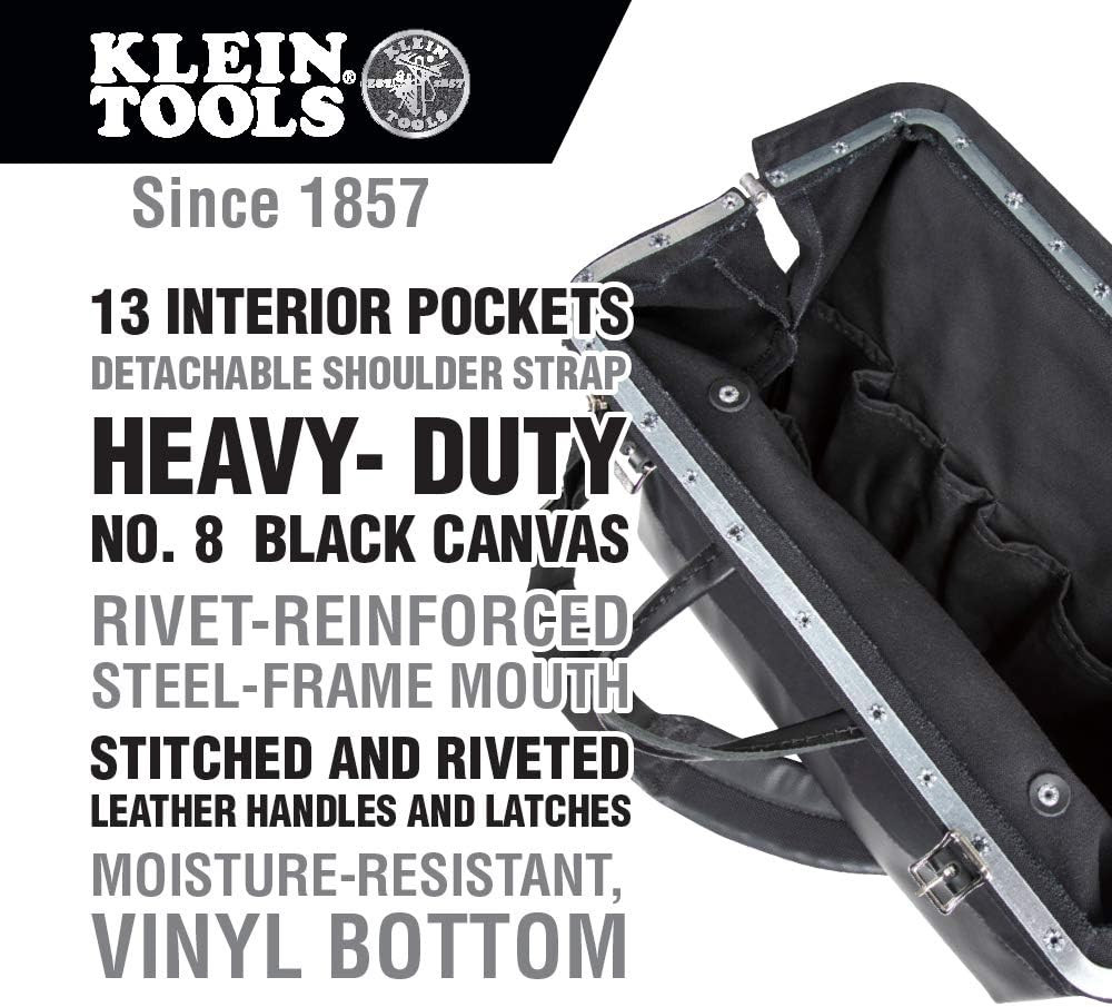 510218SPBLK Tool Bag, Large 18-Inch Deluxe Canvas Tool Bag and Organizer, Black