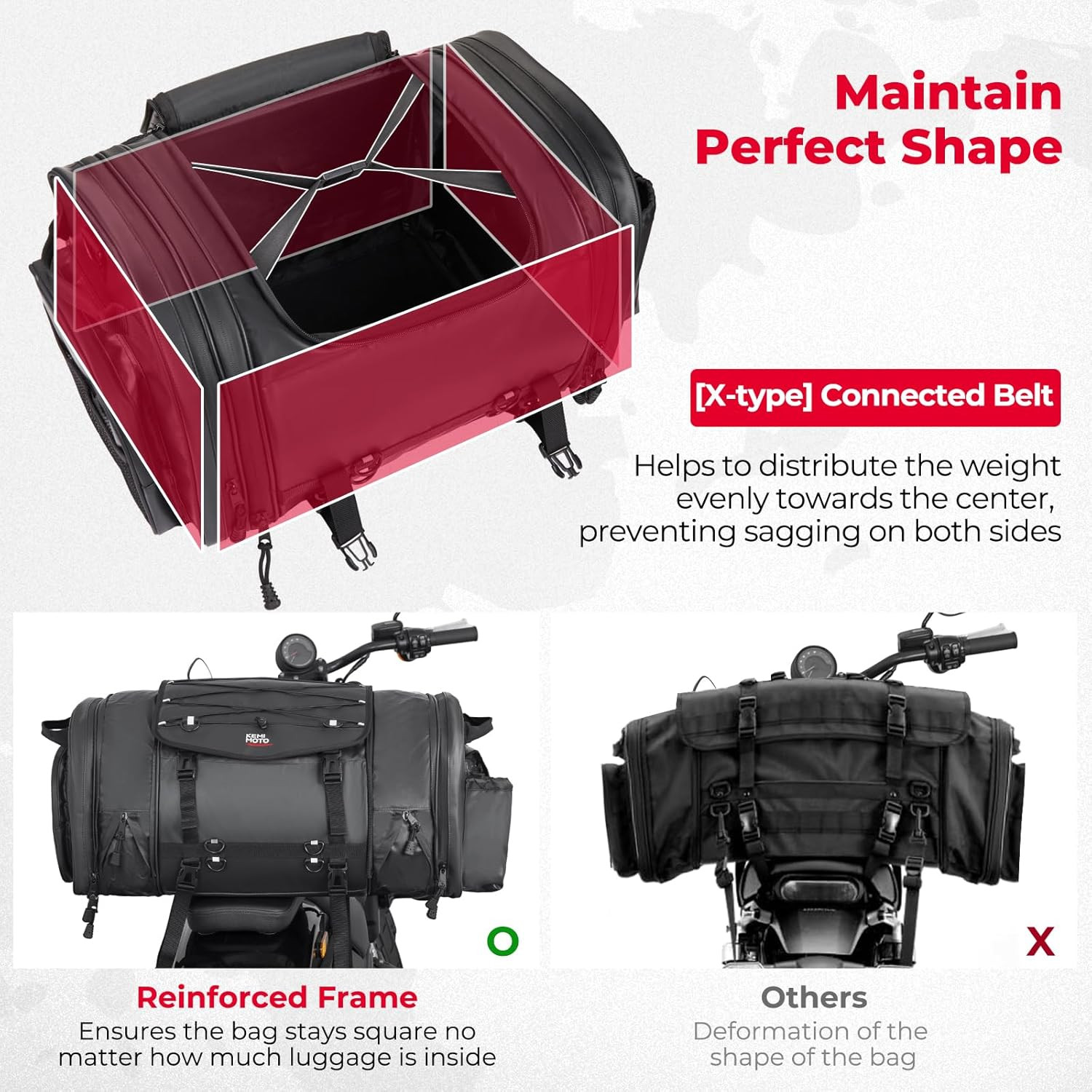 Motorcycle Travel Luggage Bags, 60L Expandable Large Capacity Motorcycle Tail Ba