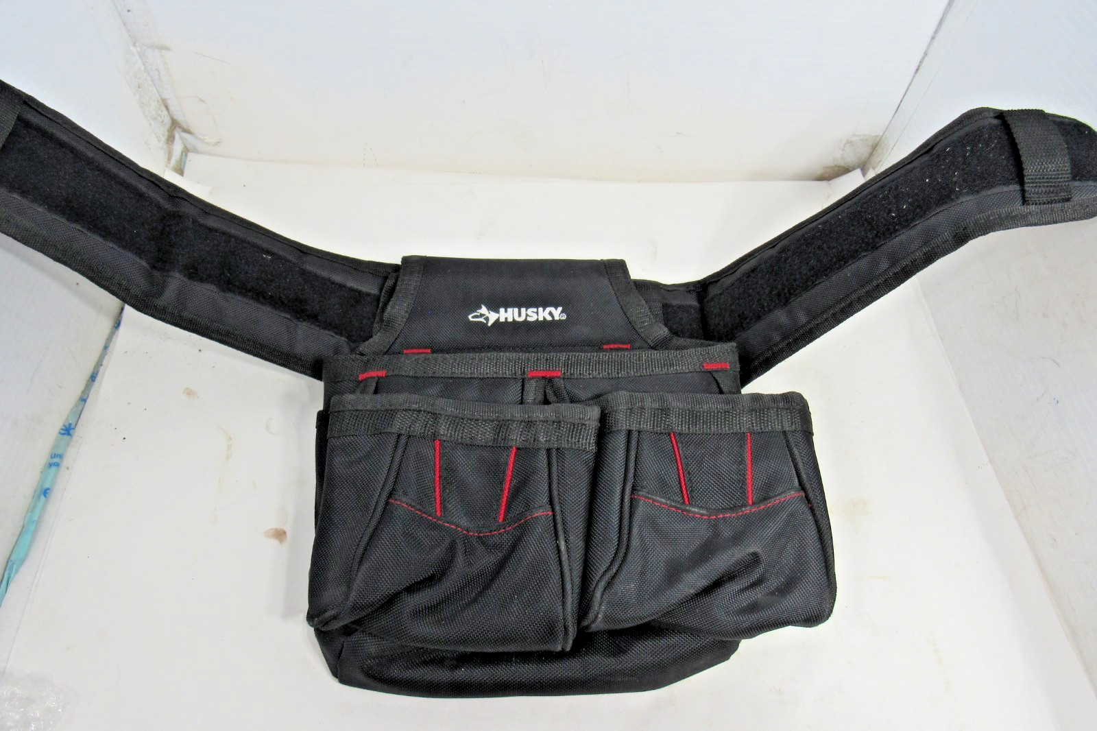 Husky Maintenance Tool Belt Pouch 3-Pocket Polyester Black Back Flap Design