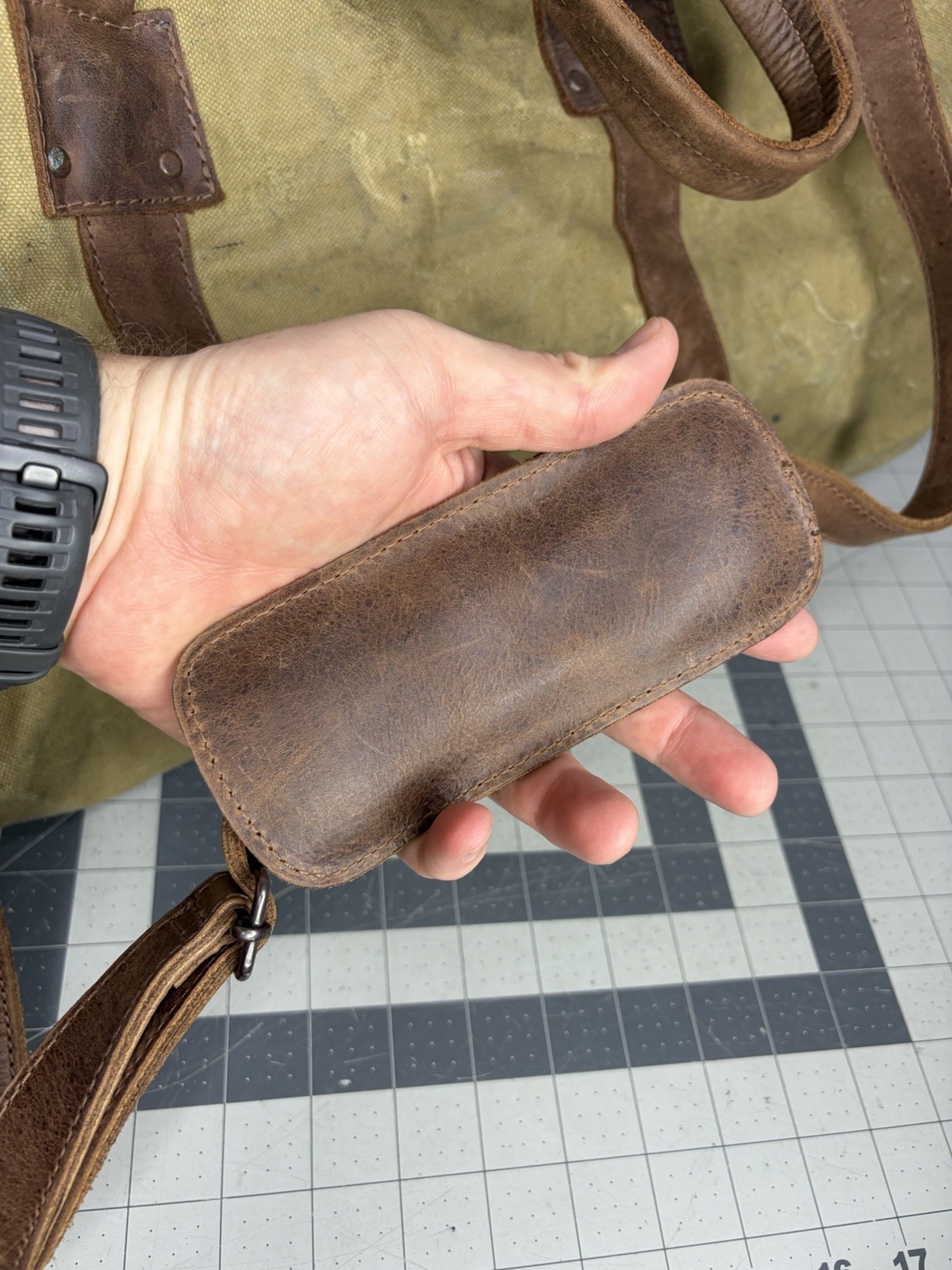 Hide & Drink Waxed Canvas Beige Duffle Weekend Bag W/ Leather Shoulder Strap (K2