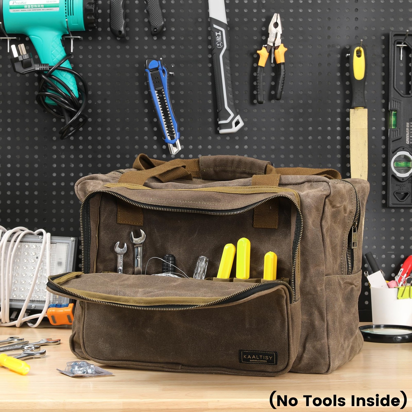 16oz Waxed Canvas Tool Bag – Robust Zipper Garden Tools Tote with 3 Compartme…