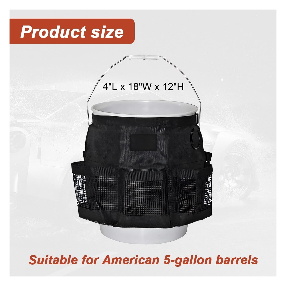 5 Gallon Bucket Tool Organizer Bag – Multi-Purpose Car Wash & Storage Pockets, I