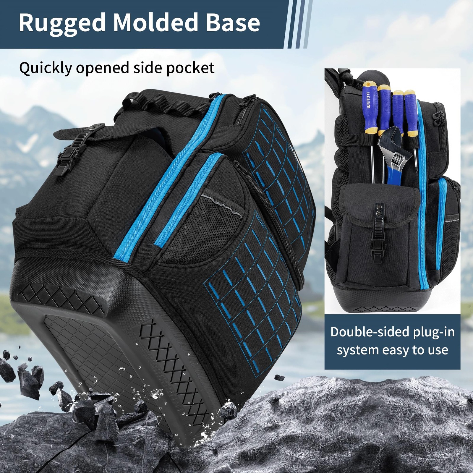 BLISSWILL Tool Backpack Heavy Duty Tool Bag Men Waterproof Molded Base 62