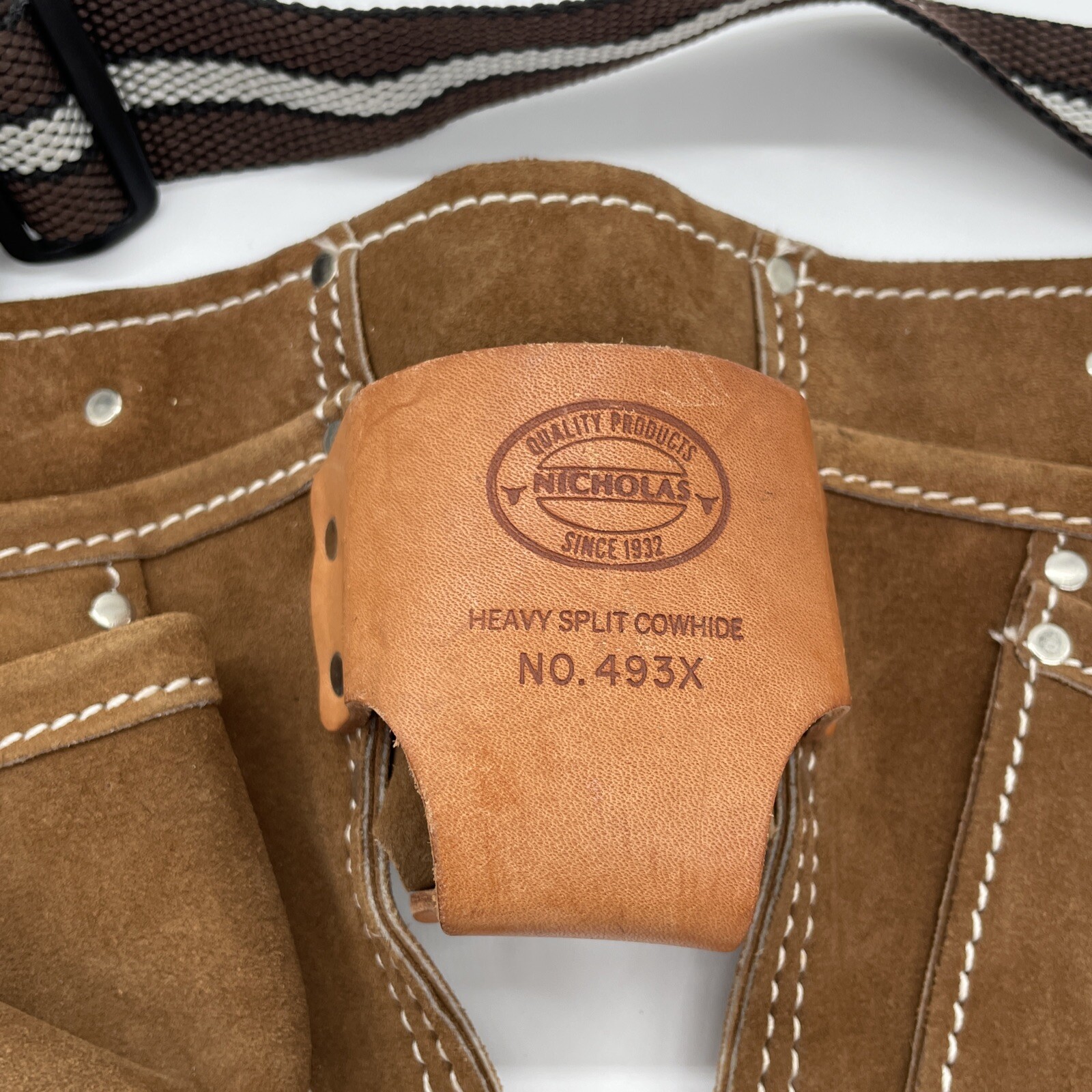 Vtg Nicholas Heavy Split Cowhide Handyman Leather Tool Belt 493X Pouch Carpenter