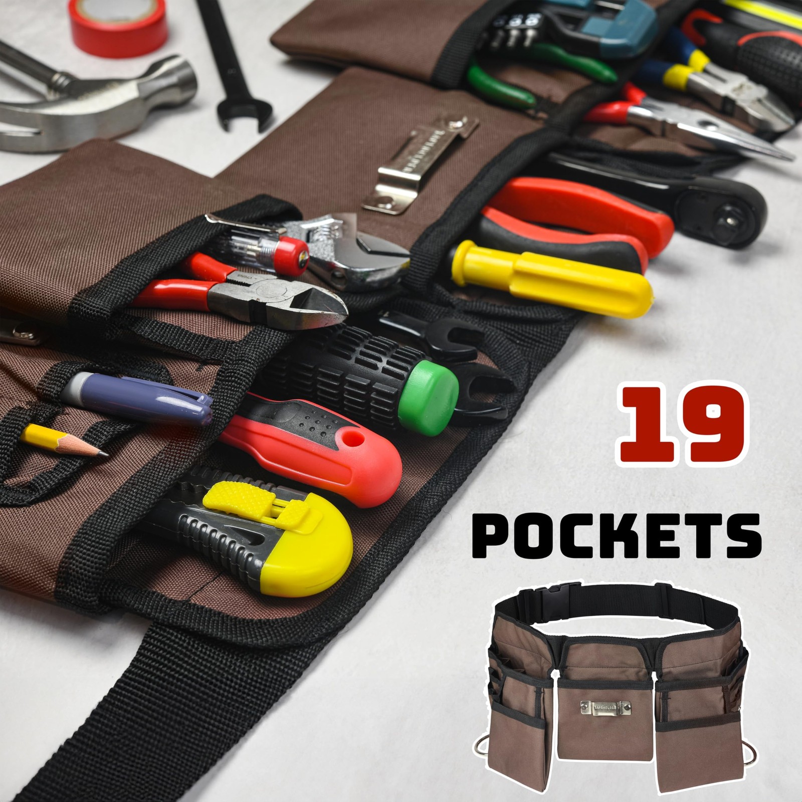 19 Pocket Heavy Duty Construction Tool Belt Work Apron Pouch Quick Release