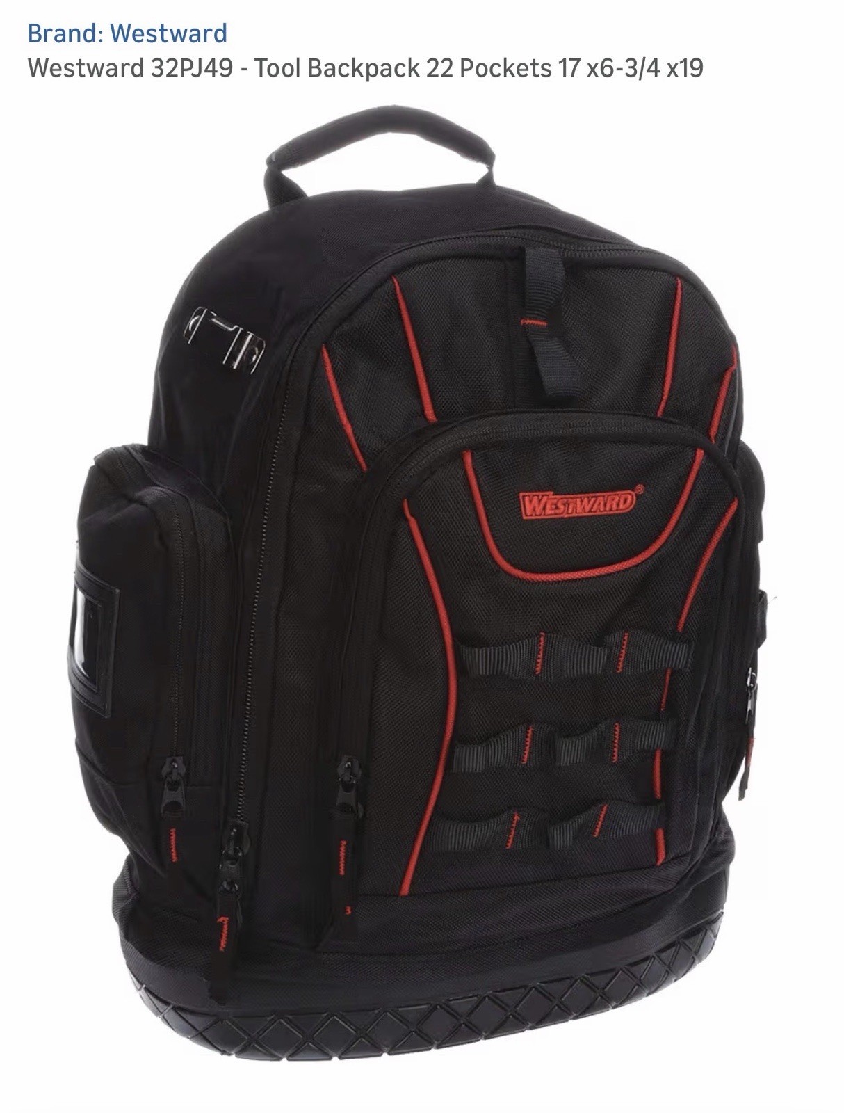 Westward 32Pj49 Tool Backpack Black Polyester 22 Pockets with Side Pockets New