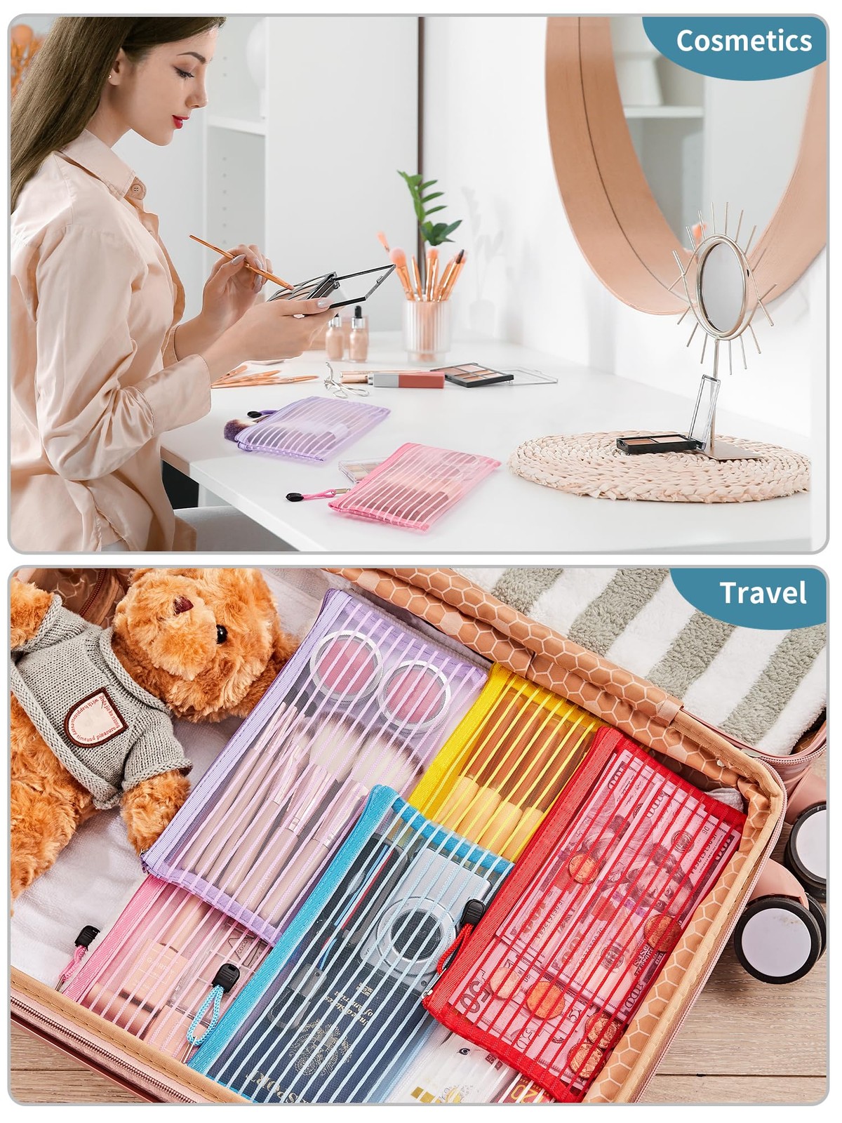 JARLINK Zipper Mesh Pouch, 80 Pcs Durable Pencil Bags in 80pcs, Solid Color