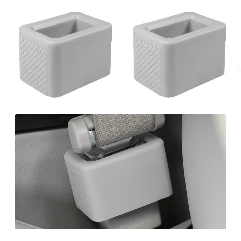 Augeny 2 PCS Seat Belt Buckle Holder, Silicone Auto Rear Seatbelt Light Gray