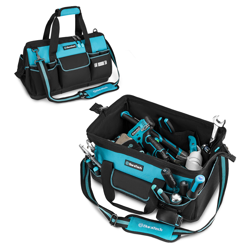 DURATECH 18″ Large Heavy Duty Tool Bag w/Zipper Waterproof Hard Bottom 19 Pocket