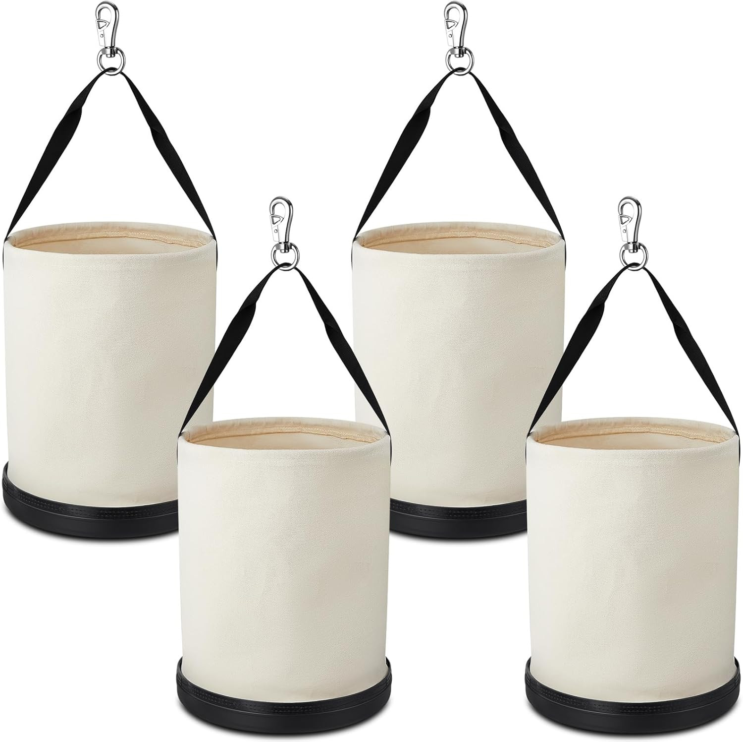 Heavy Duty 4 Pack Canvas Tool Bags with Hooks & Plastic Bottom, 150 lb Capacity