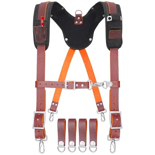 Leather Work Suspender with Cell Phone Pocket | Fully-Adjustable Padded Maroon