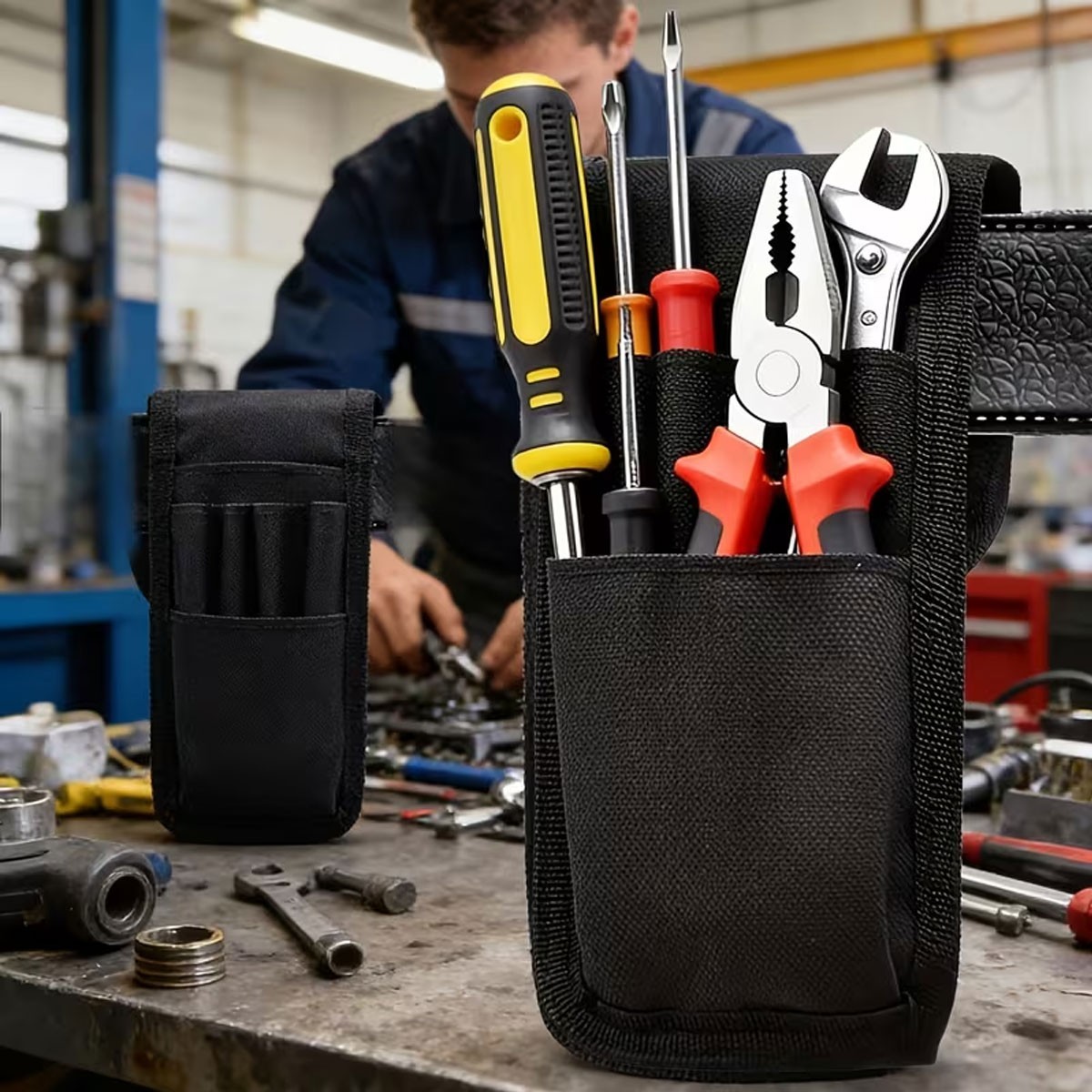 2 pcs Black Nylon Small Tool Pouch with Belt Clip Holder Heavy Duty Organizer