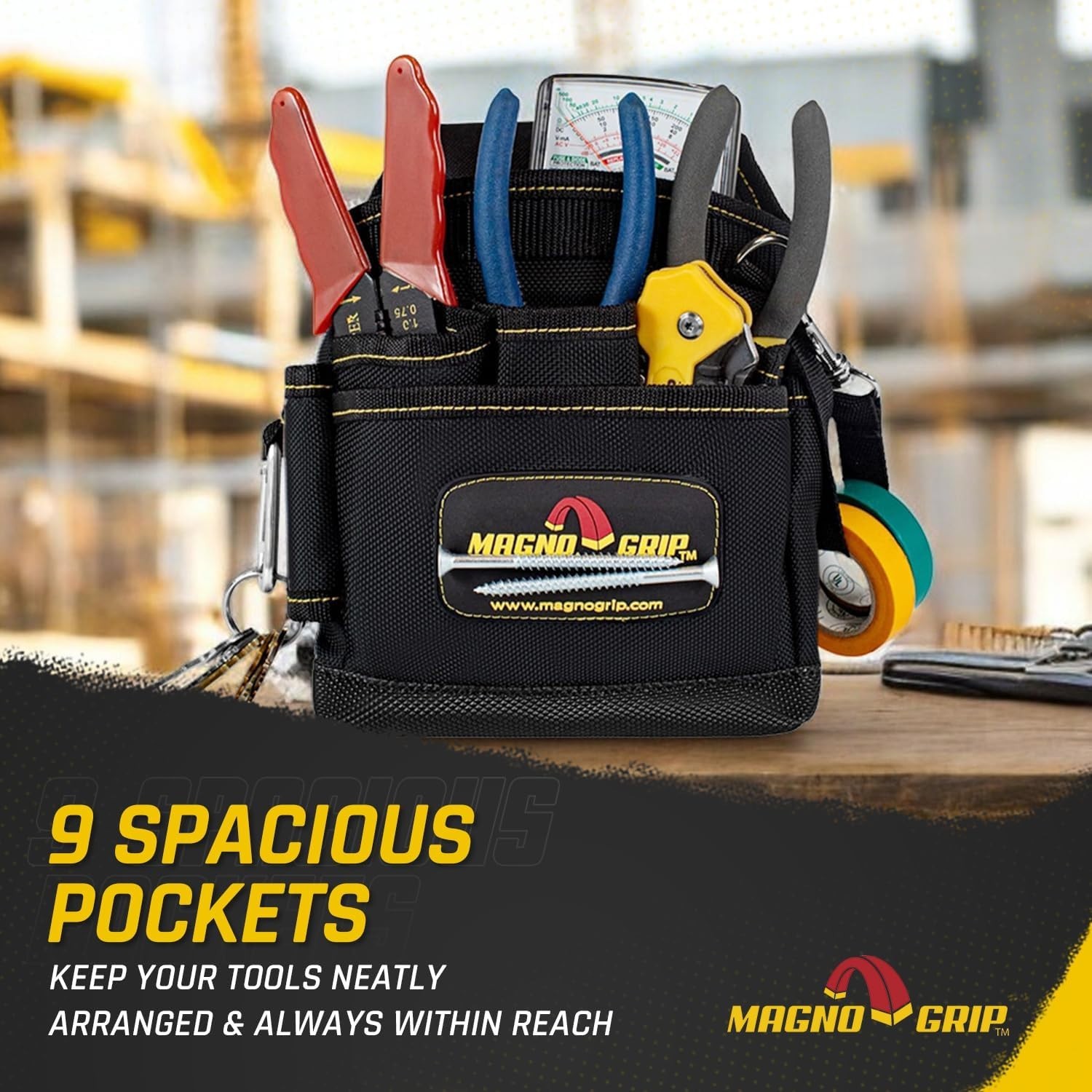 9-Pocket Magnetic Tool Pouch – Heavy-Duty 1680D Ballistic Polyester, Durable …