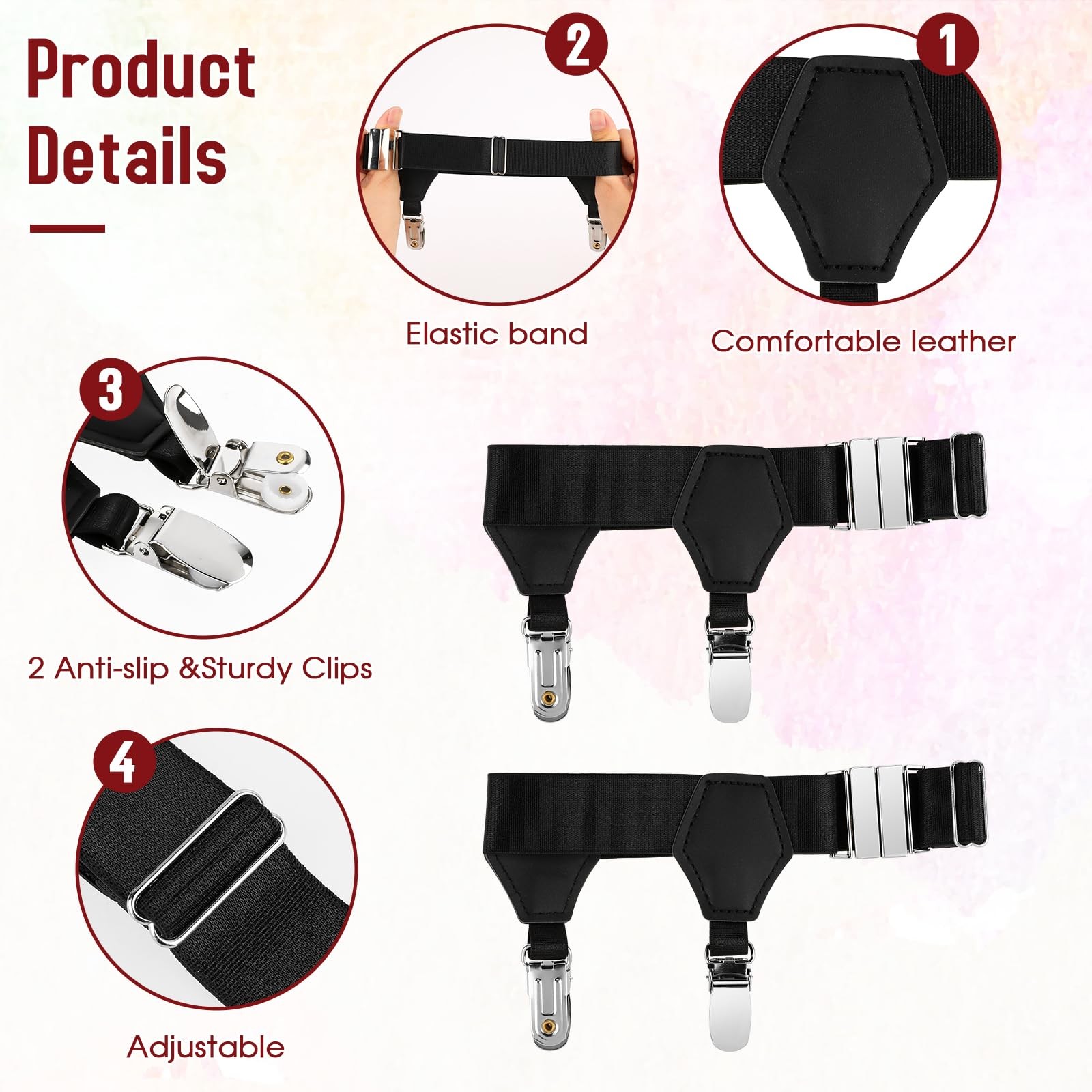 Mens Sock Garters Suspenders Adjustable Non-Slip One Size, Black