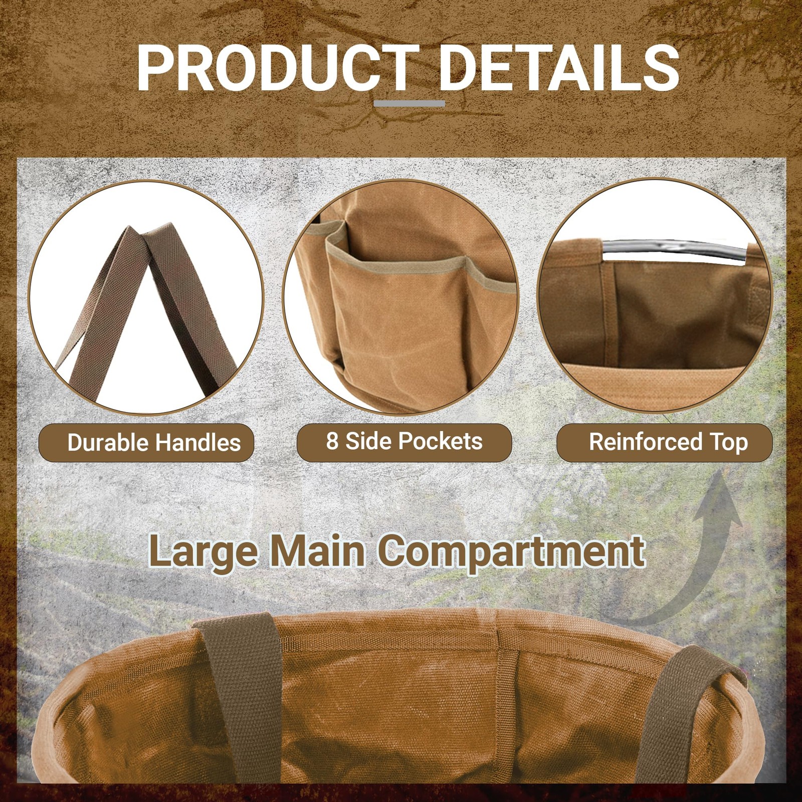 30L 8Gal Collapsible Tool Bag Gusset Organizer 13.5×12.5 Inch Khaki