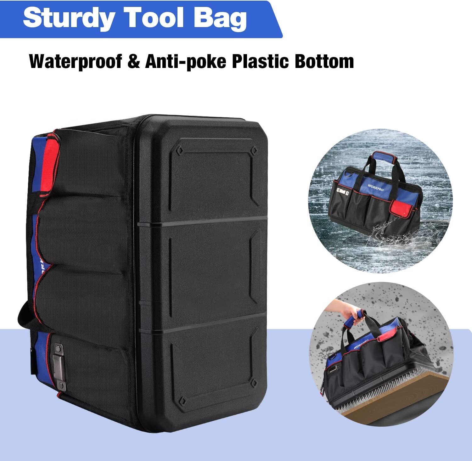 WORKPRO 18-in Tool Bag Tool Organizer Molded Base Open Top Bag w/Shoulder Strap