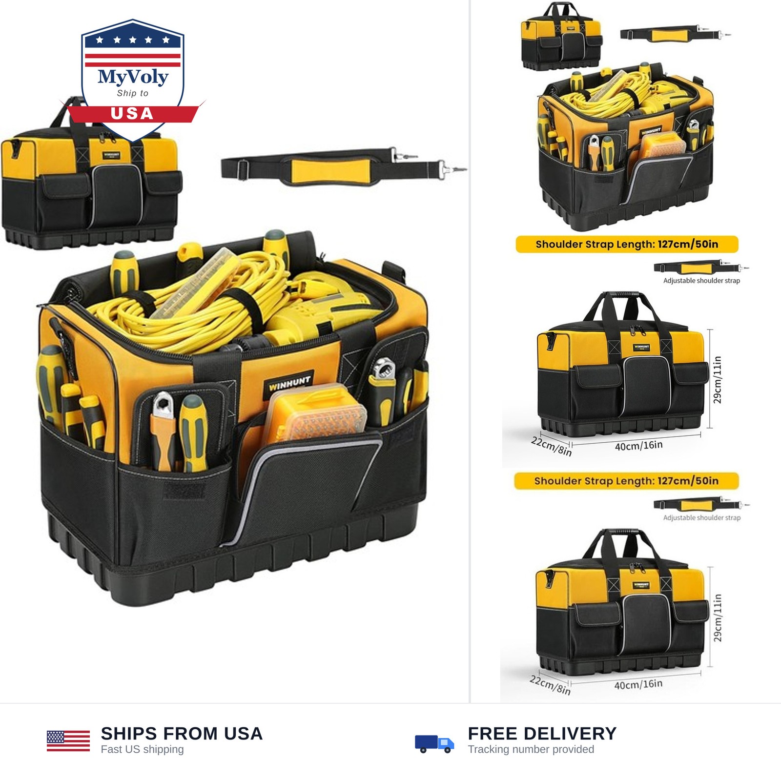 WINHUNT Tool Bag, 16-inch Tool Organisers, 600 Denier Large Tool Bag for Home…
