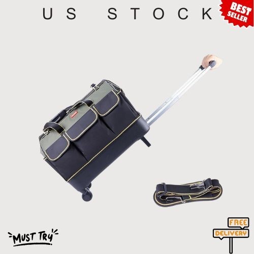 NEW Rolling Tool Bag with Wheels Electrician Organizer Hidden Pull Rod
