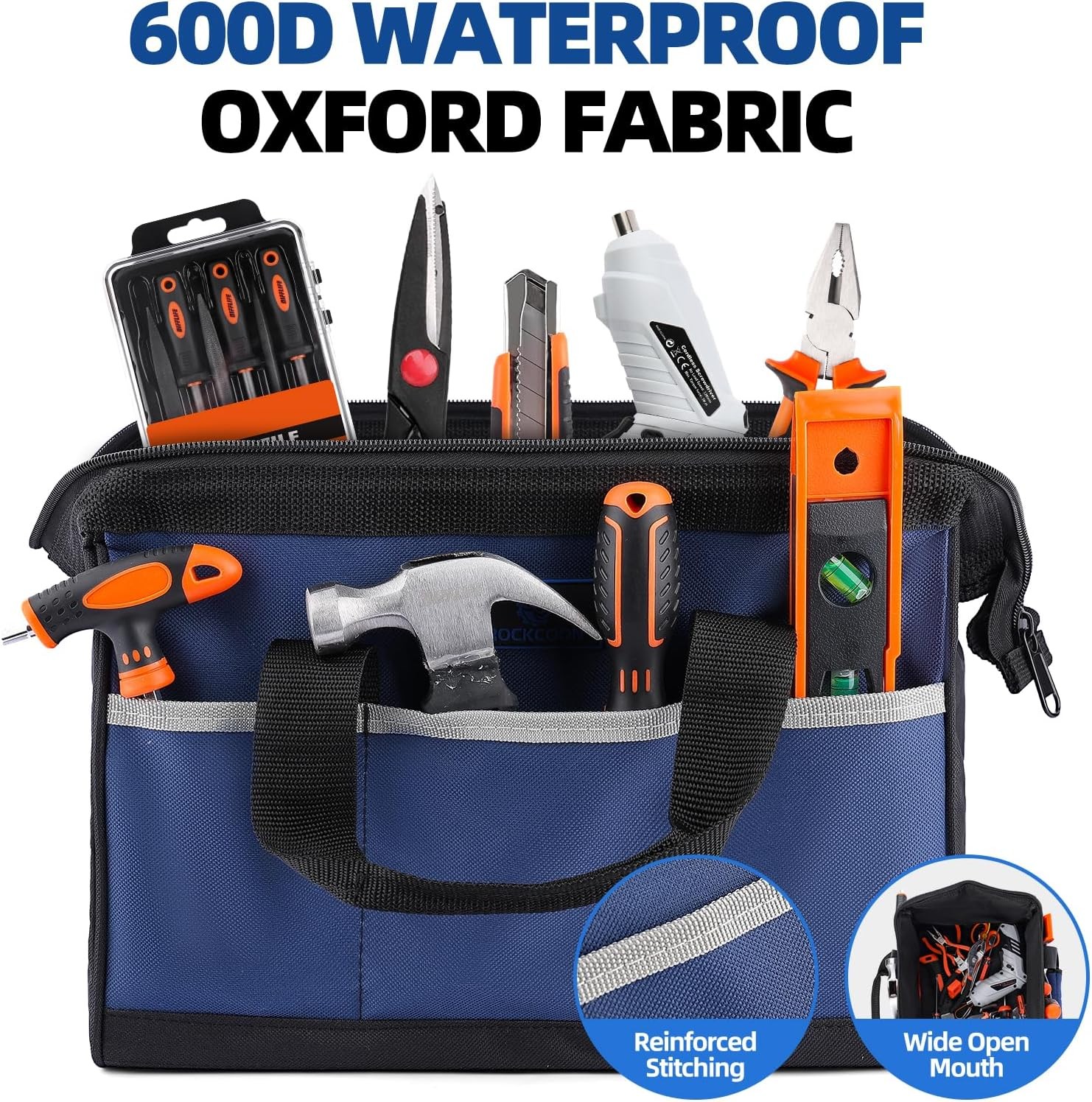 Tool Kit 13-inch, Wide-Mouth Tool Storage Bag, Heavy-Duty Waterproof Design