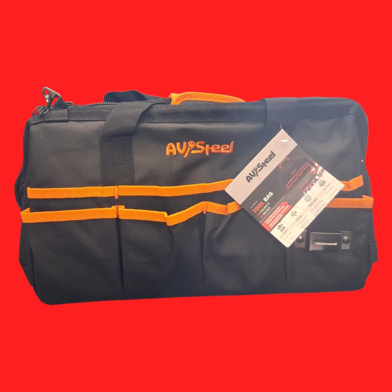 AV STEEL AV-700100 15 Inch Tool Bag with 16 Pockets, Foldable Close Top Wide Mou
