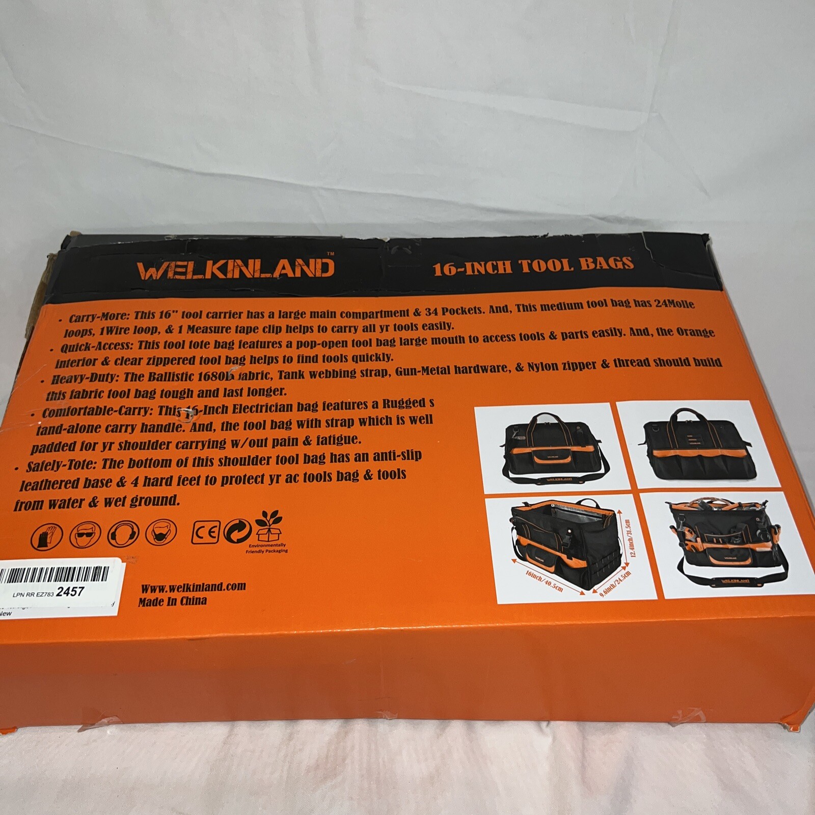 16″ Tool Bags, 34-Pockets Tools bag, Heavy Duty tool 16Inch, Black w/ Orange