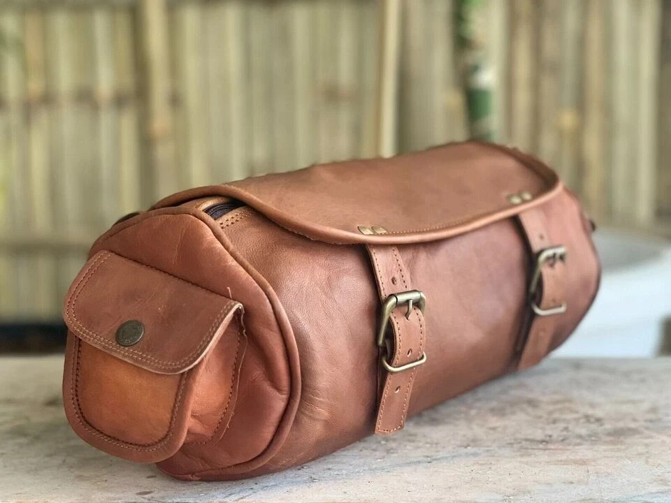 Goat Leather Motorcycle Tool Bag – Vintage Strap Brown Genuine