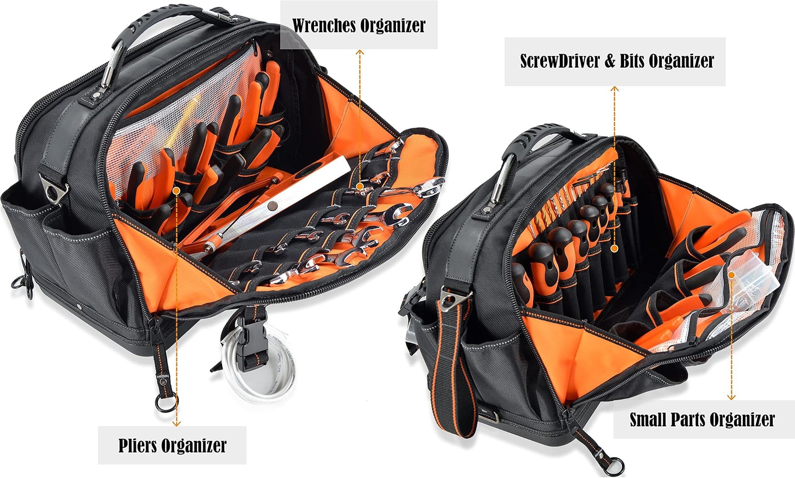 WELKINLAND 42-Pocket Tool Organizer, 16- Inch Hard Bottom Tool Bag | Heavy-Du…