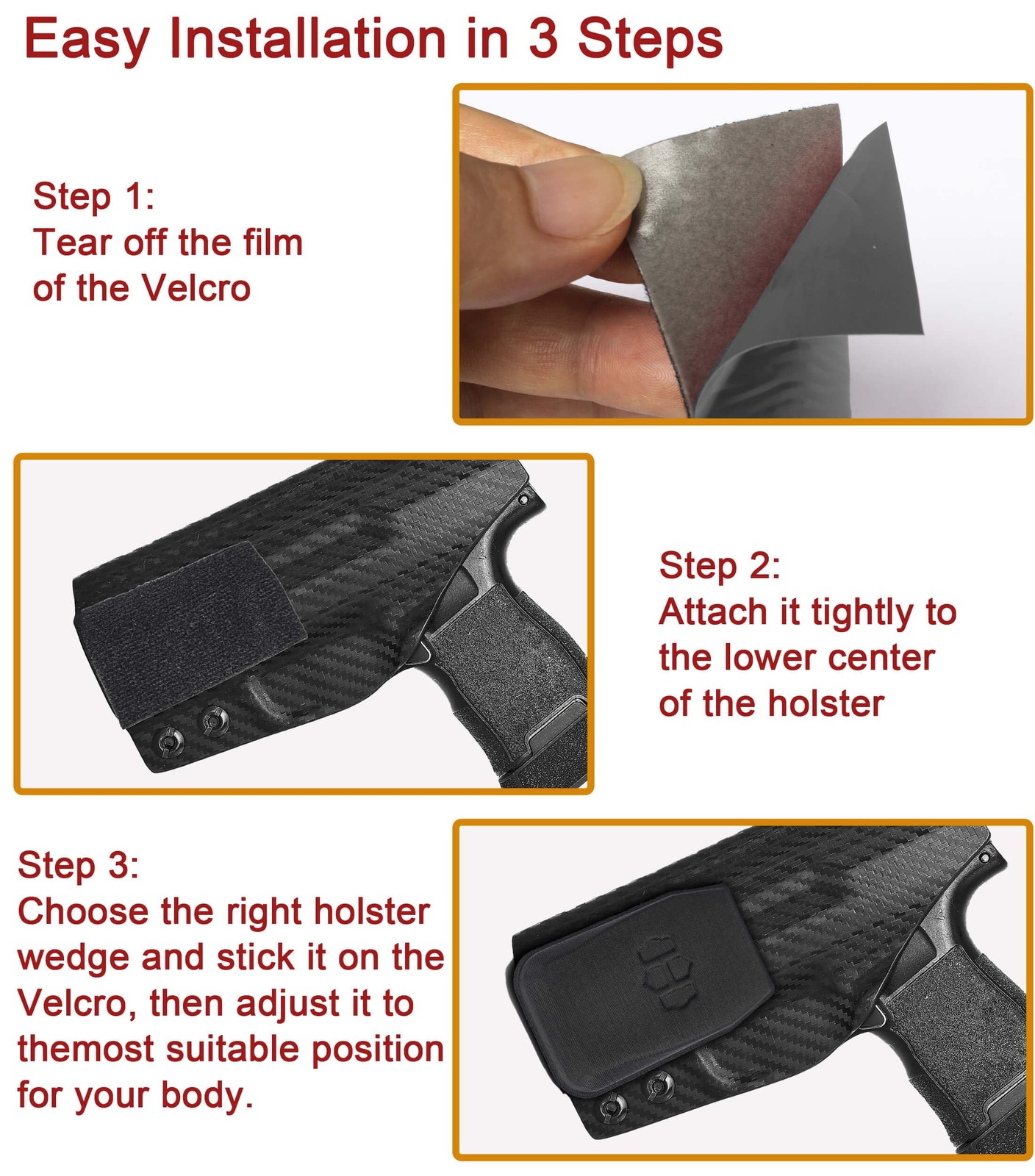 Holster Wedge Kit For IWB 3 Sizes Universal Foam Pad Sweatproof Black