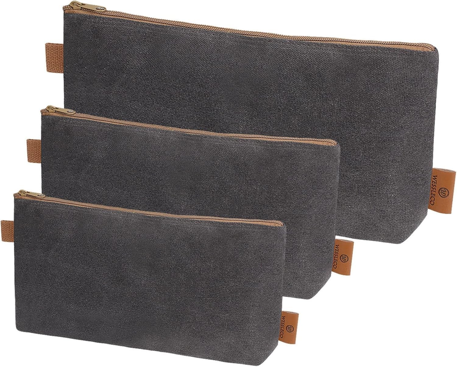 Canvas Zipper Pouch 3 Pack Small Tool Pouch Organizer Heavy Duty 16oz Waxed Canv