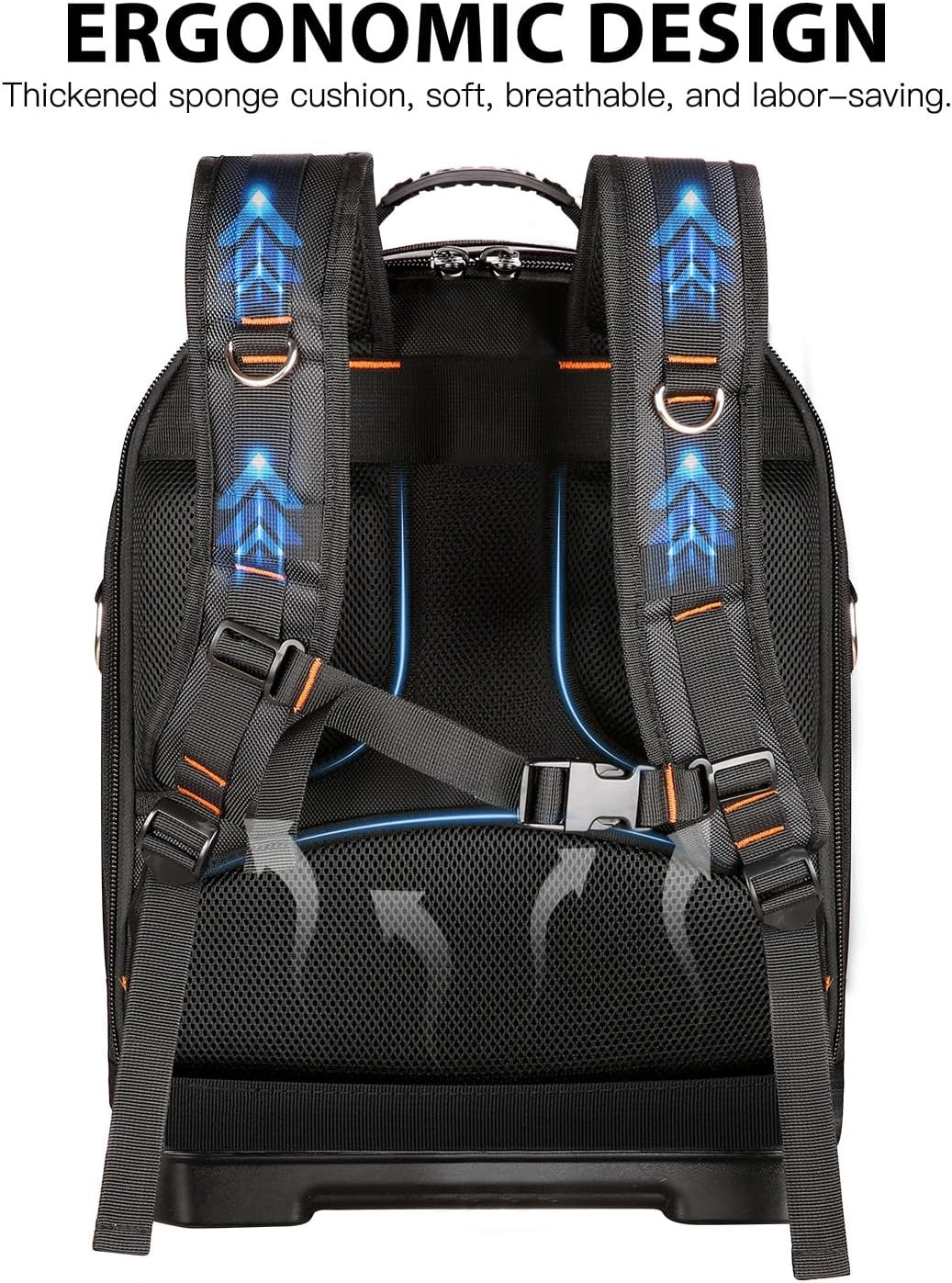 Heavy Duty Tool Backpack, 18-Inch Hard Shell Electrician Tool Bag, Full-Open Wor