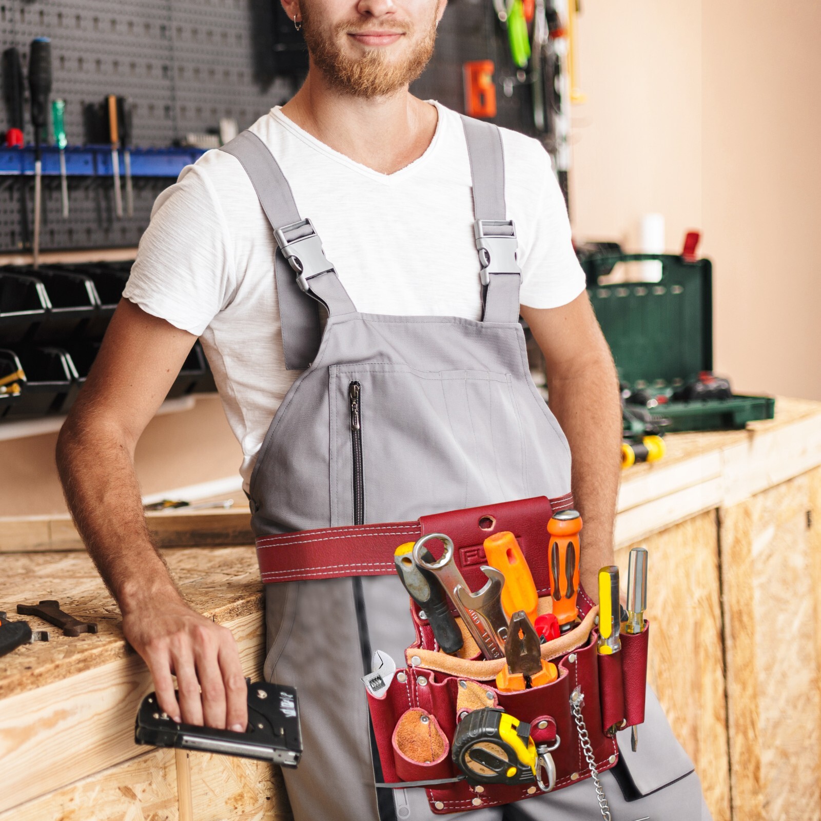 FUERI Professional 5 Pocket Electrician Tool Pouch | Premium Leather Carpenter’