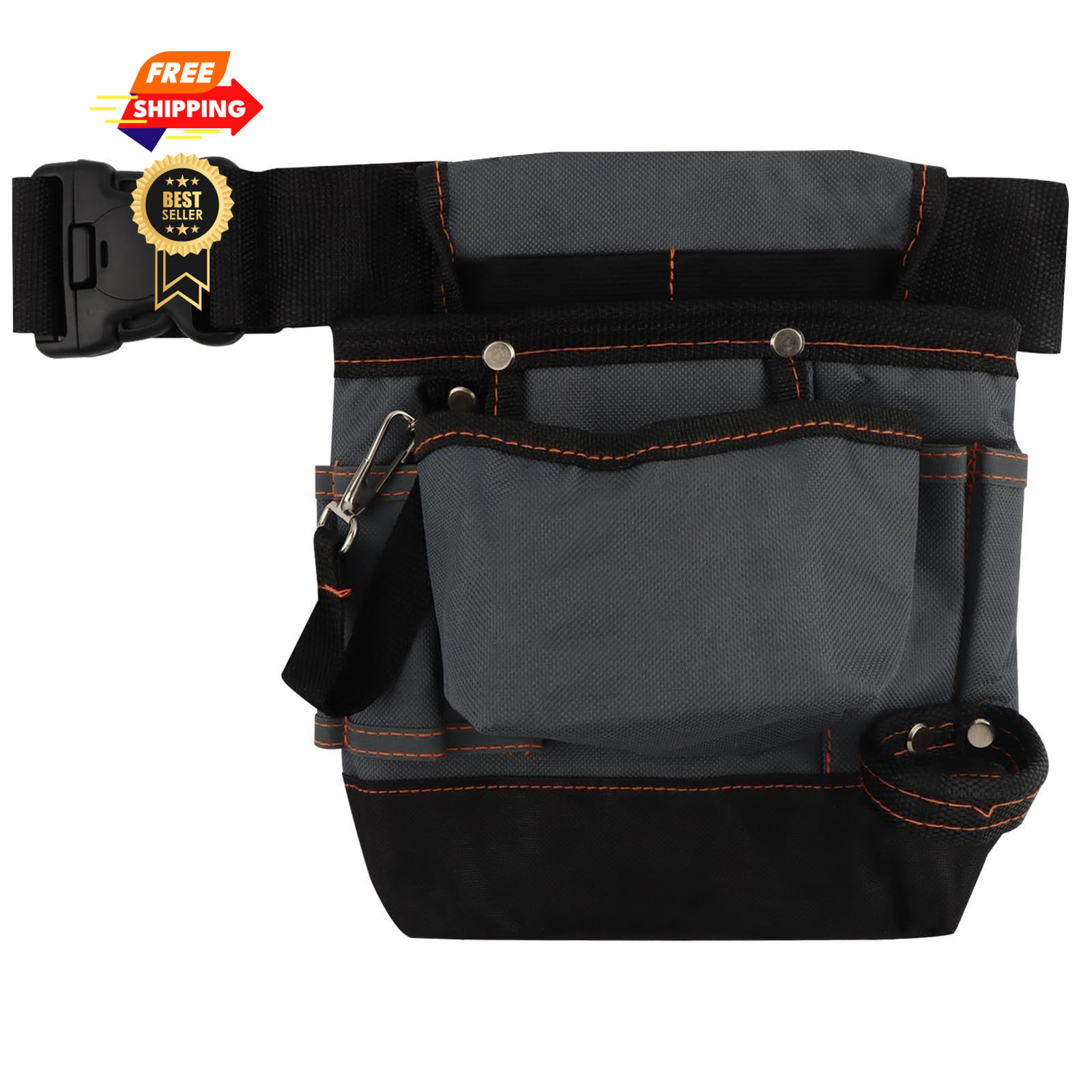 Tool Belt Pouch with Multiple Pocket, Adjustable Utility Black+Grey