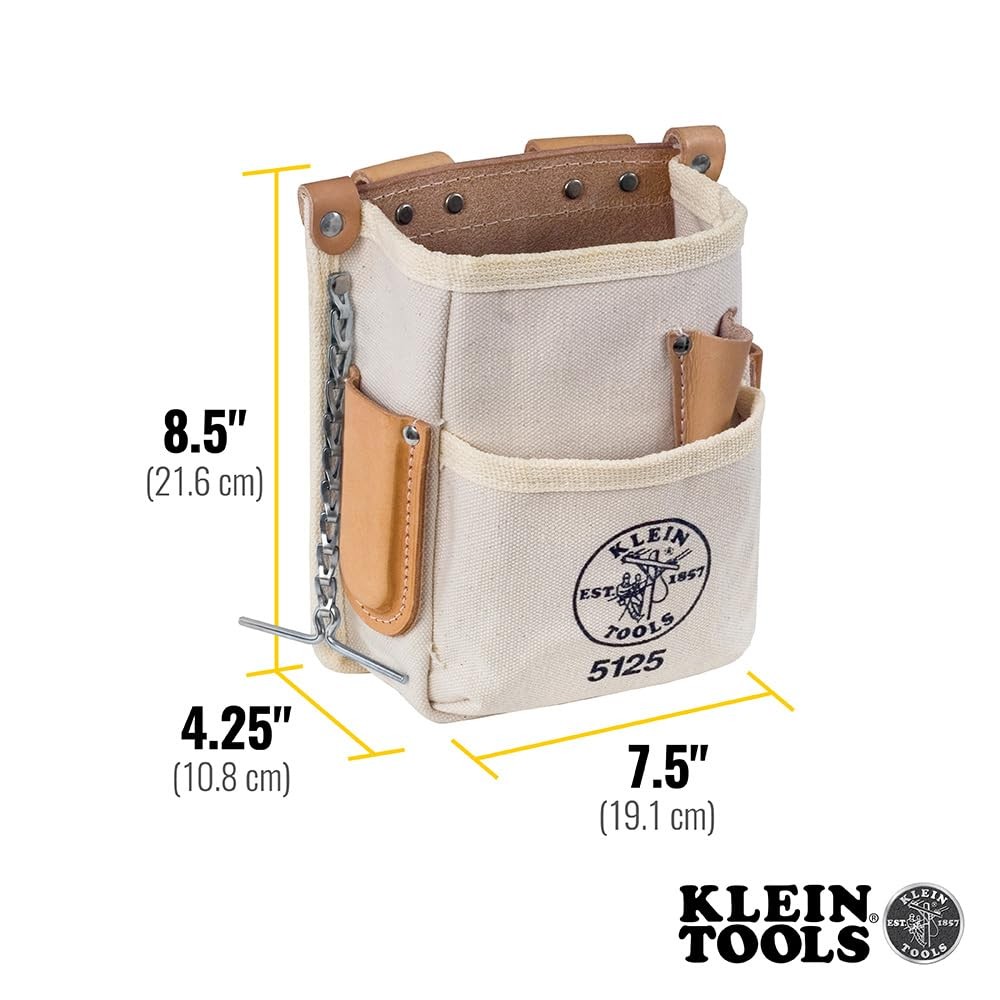 Klein Tools 5125 Canvas and Leather 5Pocket Tool Pouch with Chain Tape Thong …