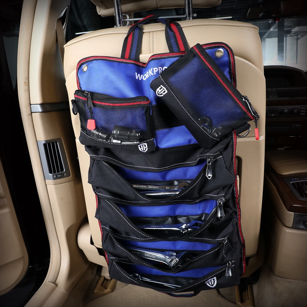 WORKPRO Heavy Duty Roll Up Tool Bag Tool Organize Detachable Pouches w/6 Pockets