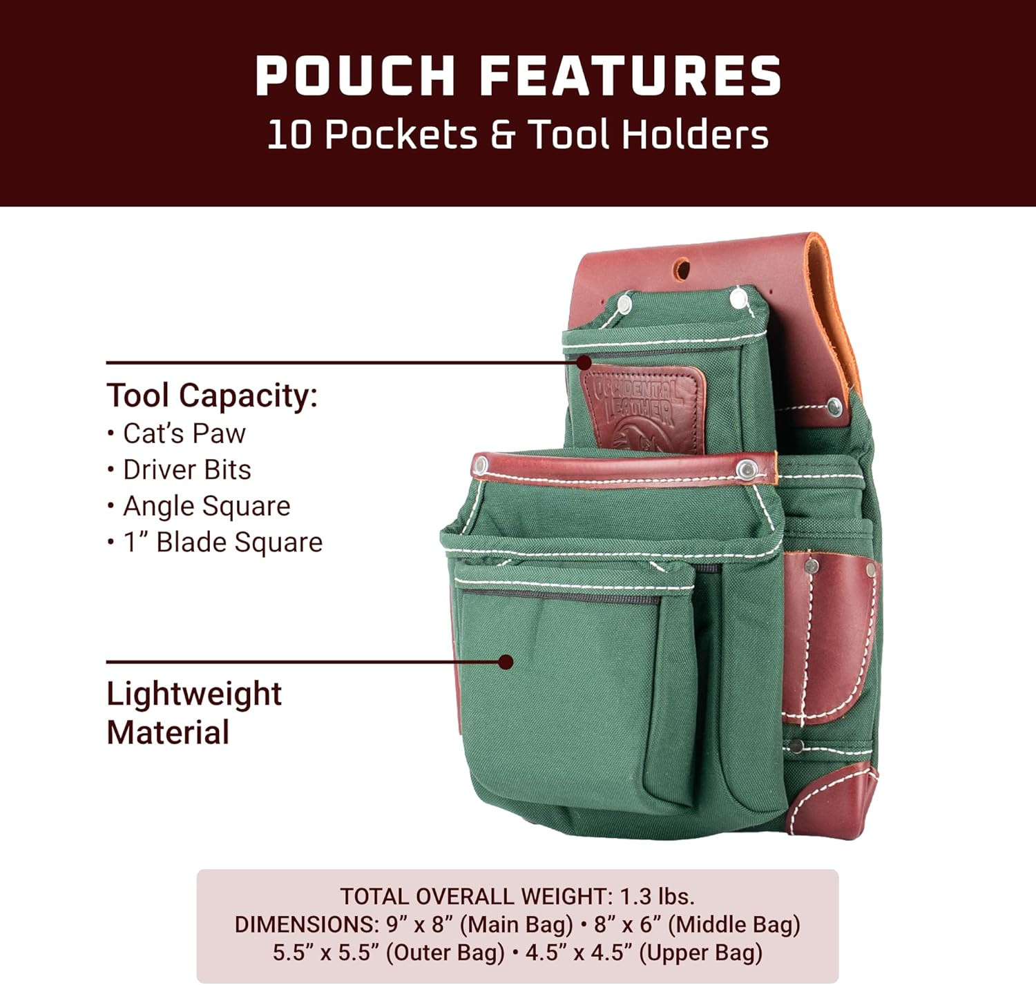 Oxylights 4 Pouch Fastener Bag – Left Hand – 10 Pockets & Tool Holders – Made in