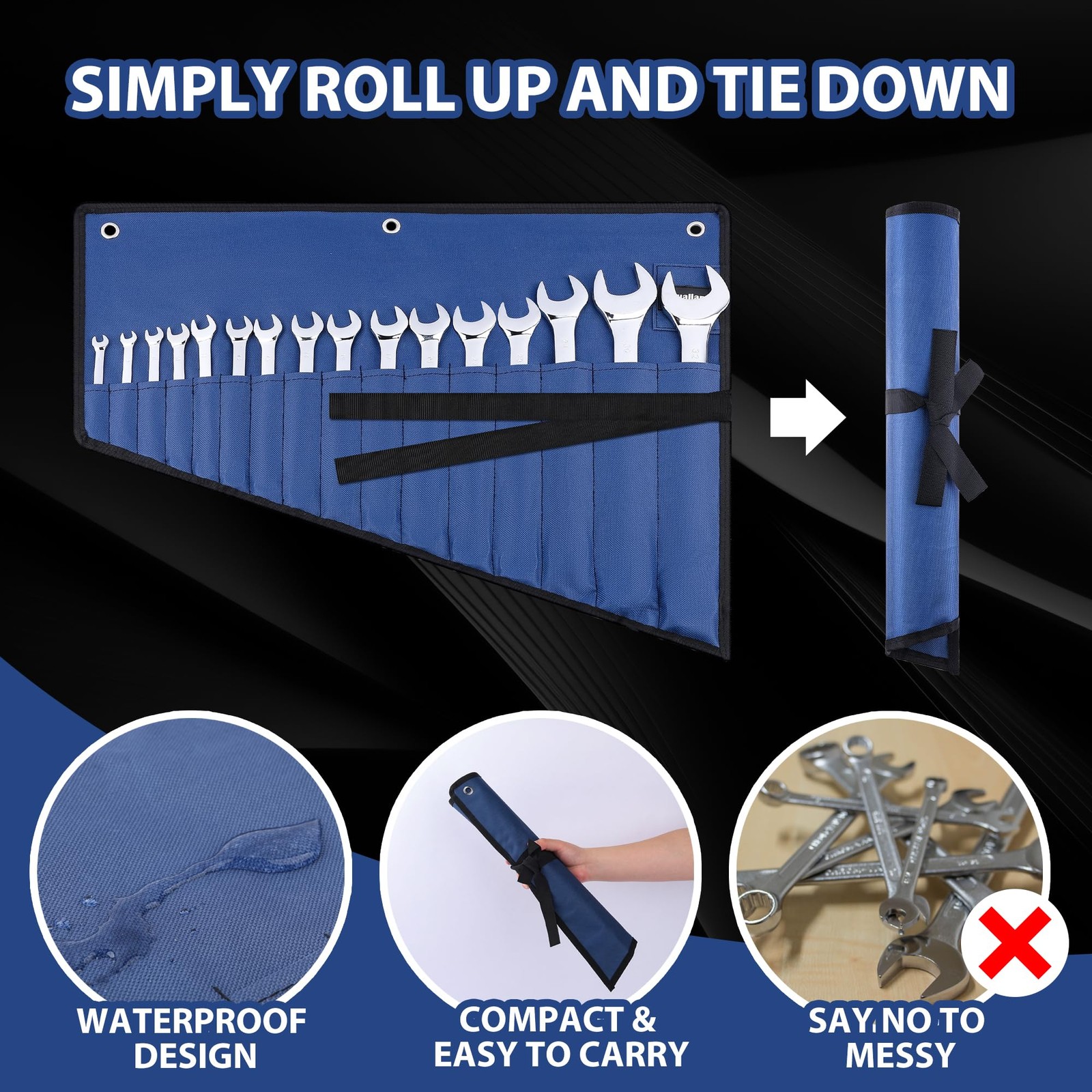 QualiapeX 16 Pockets Wrench Roll 24 inches x 18 x 0.5
